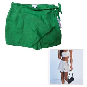 NWT C&C California Women XL Linen Wrap Skort pull on Shorts in bright green